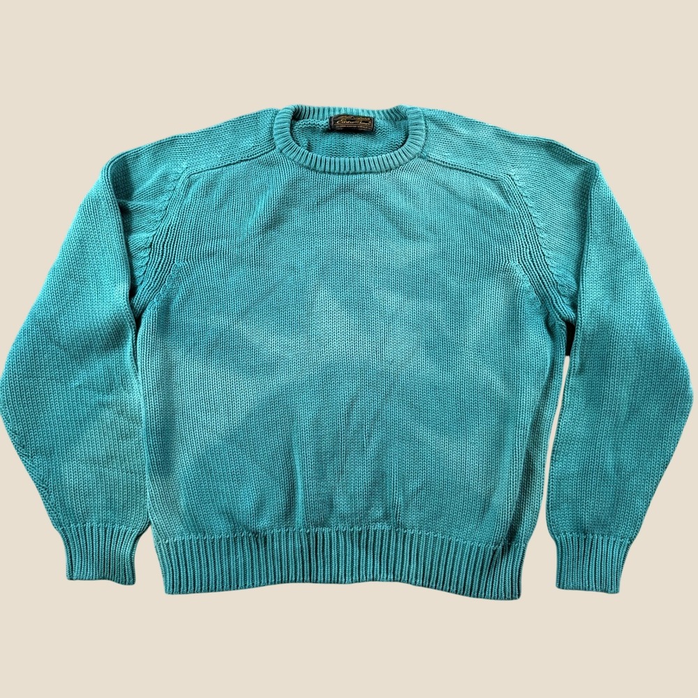 Vintage Eddie Bauer Sweater Men XL Faded Teal Shaker Knit Crewneck Pullover Top